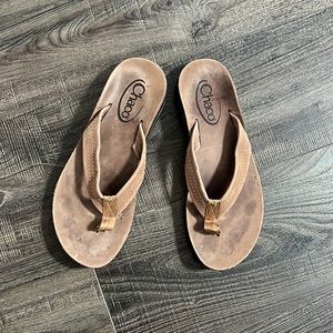 Chacos beige leather flip flops